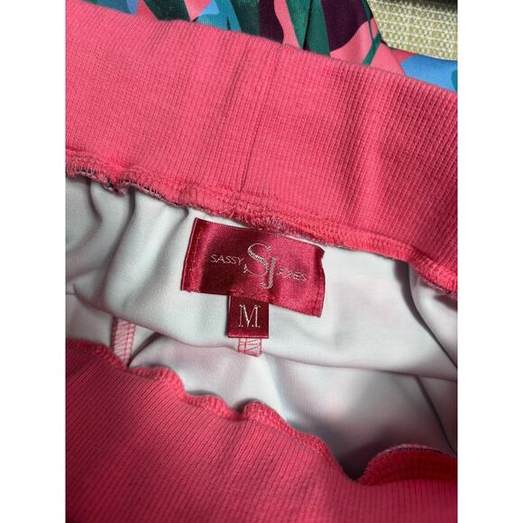 Sassy Jones Track Suit Womens Medium Pink Teal Tropical Jacket Joggers Set NEW - Picture 10 of 16
